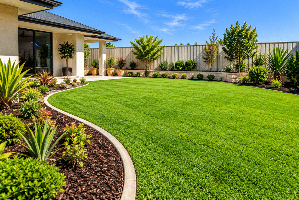 Natural Turf Installation Across Perth lush modern backyard lawn and garden
